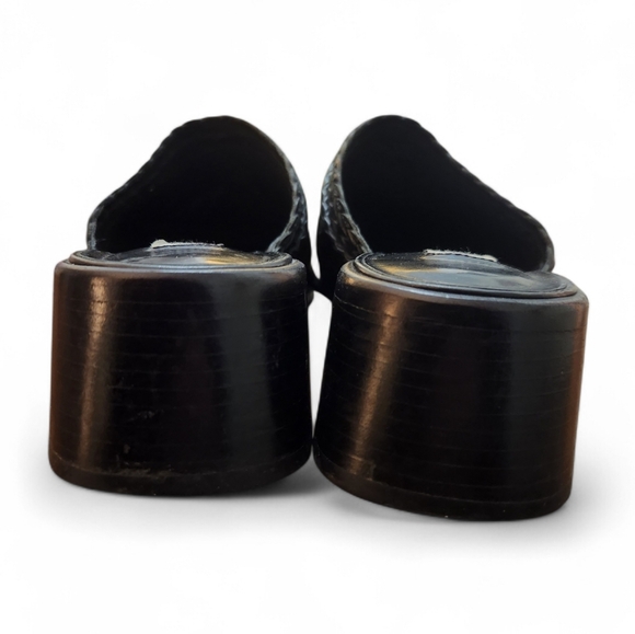 Brighton Vintage Franki Black Basket Weave Leather Heeled Clogs Mules Size 7.5 - Picture 10 of 10